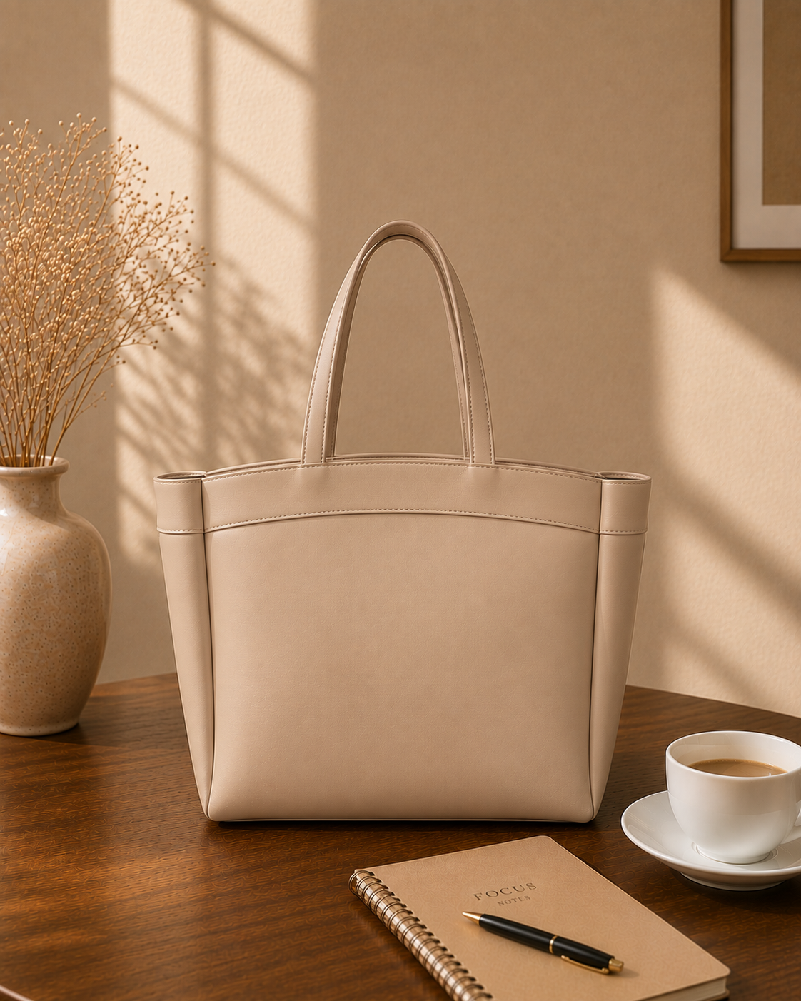 Curved Tote - Beige