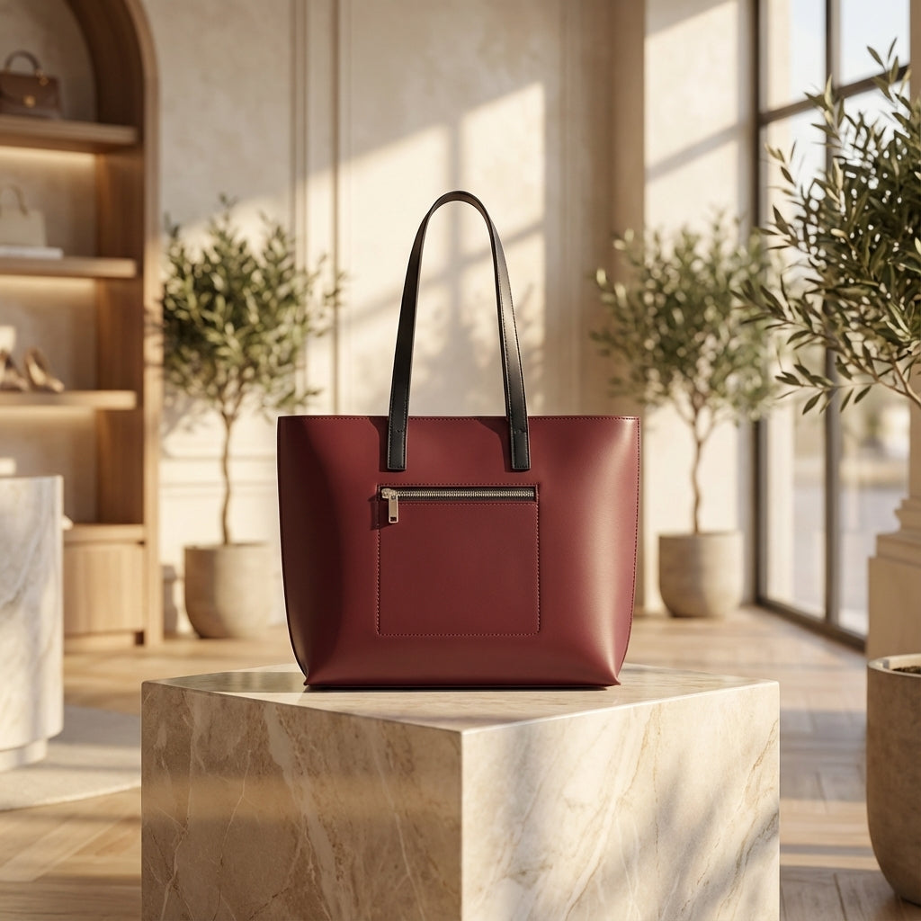 Long Handle Tote Bag - Maroon