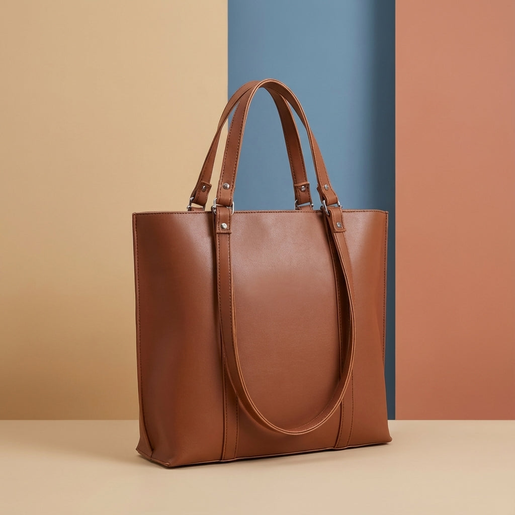 Double Handle Tote Bag - Brown