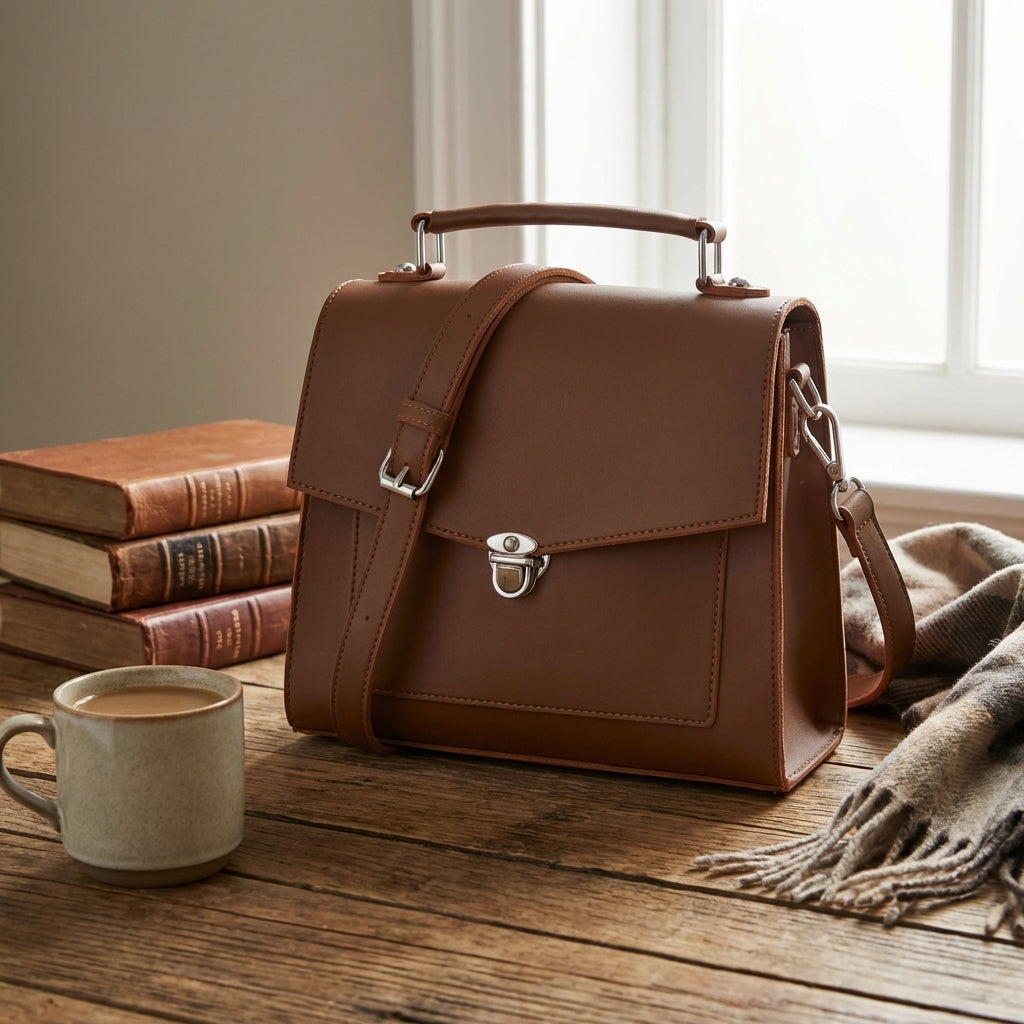 Push-Lock Messenger Bag - Brown