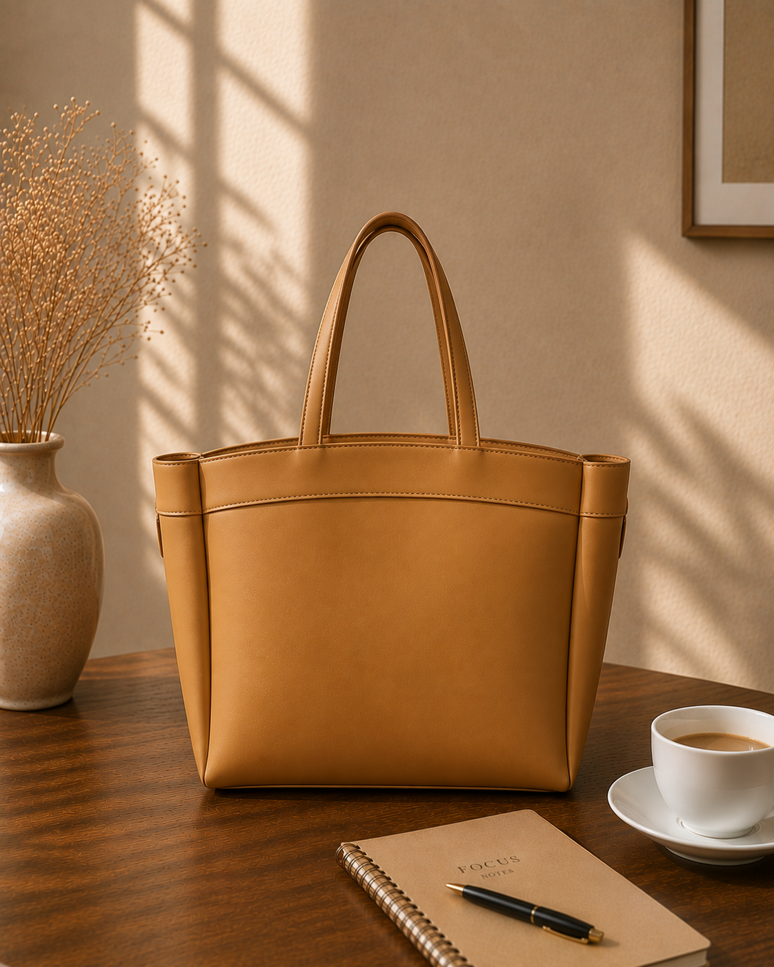 Curved Tote - Mustard Brown