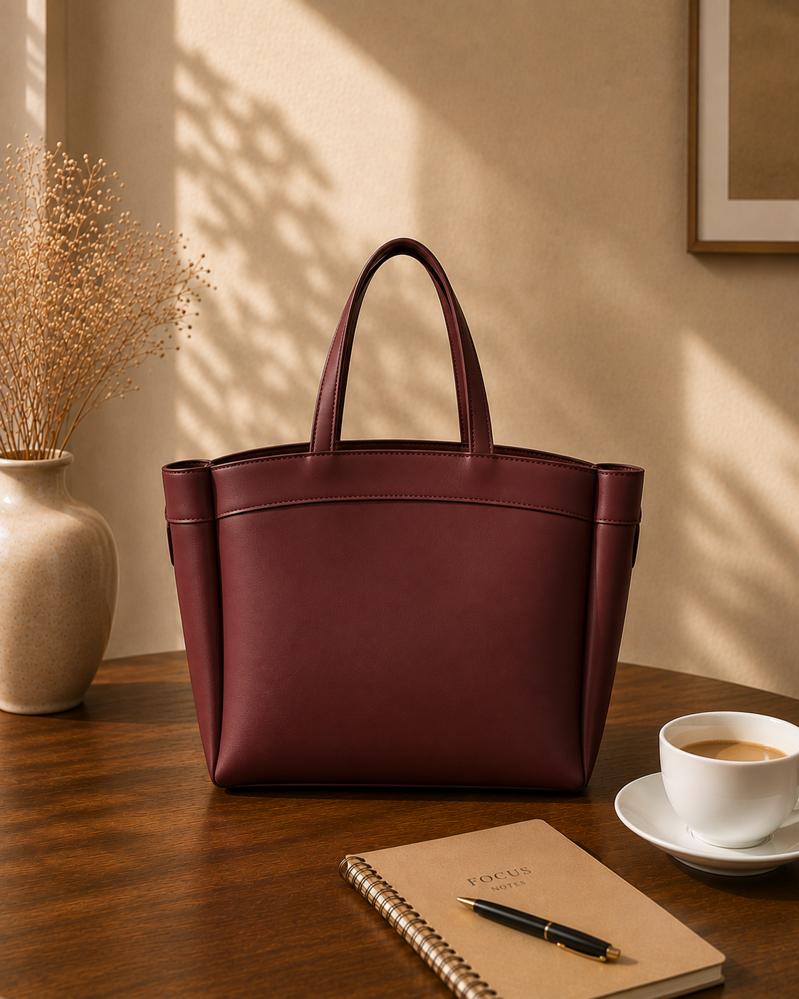 Curved Tote - Maroon