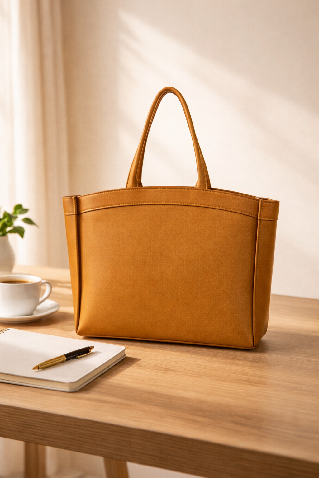 Curved Tote - Mustard Brown