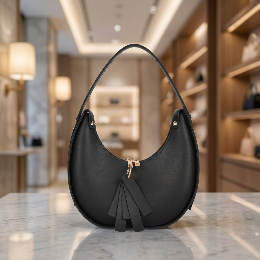 Crescent Hobo Bag - Black