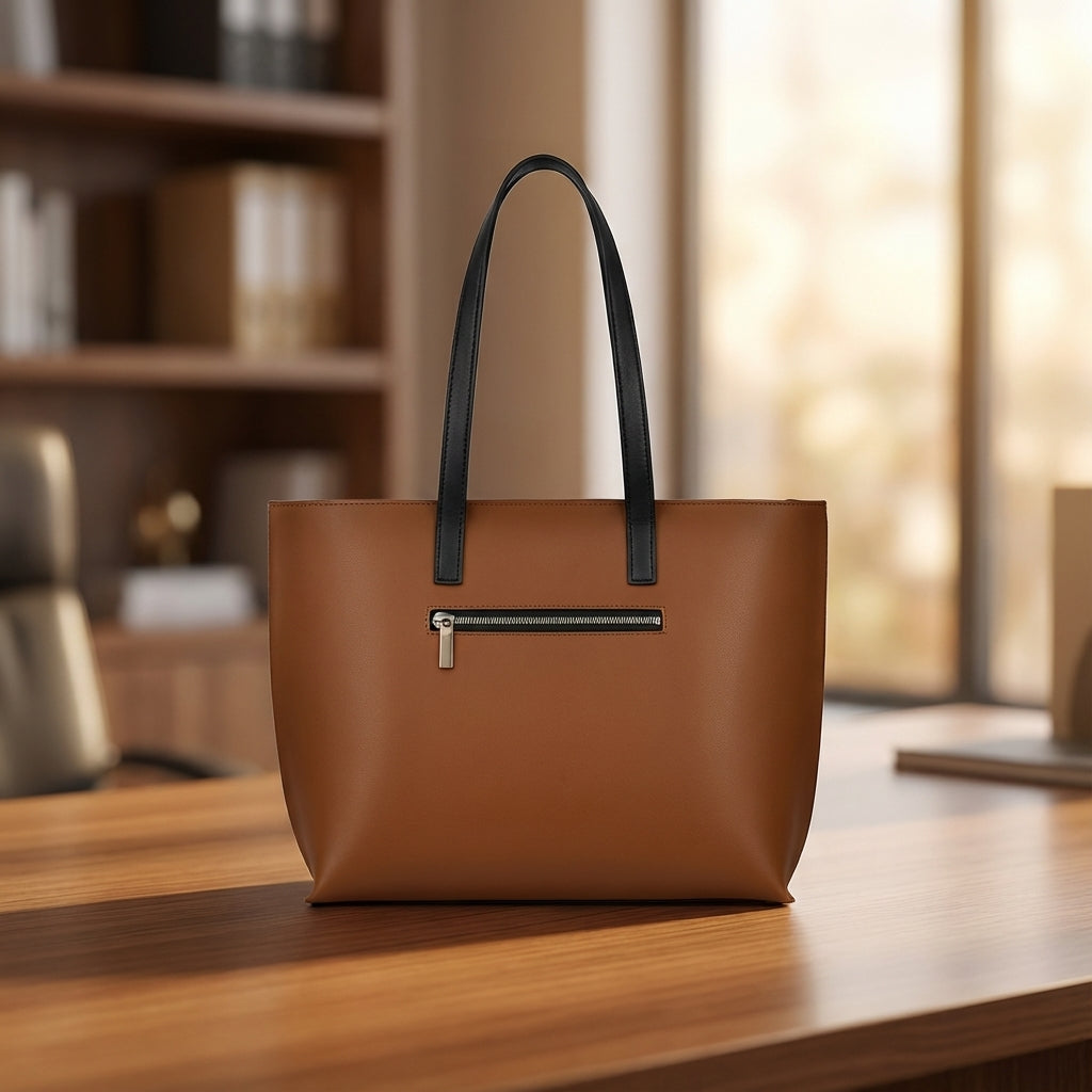 Long Handle Tote Bag - Brown
