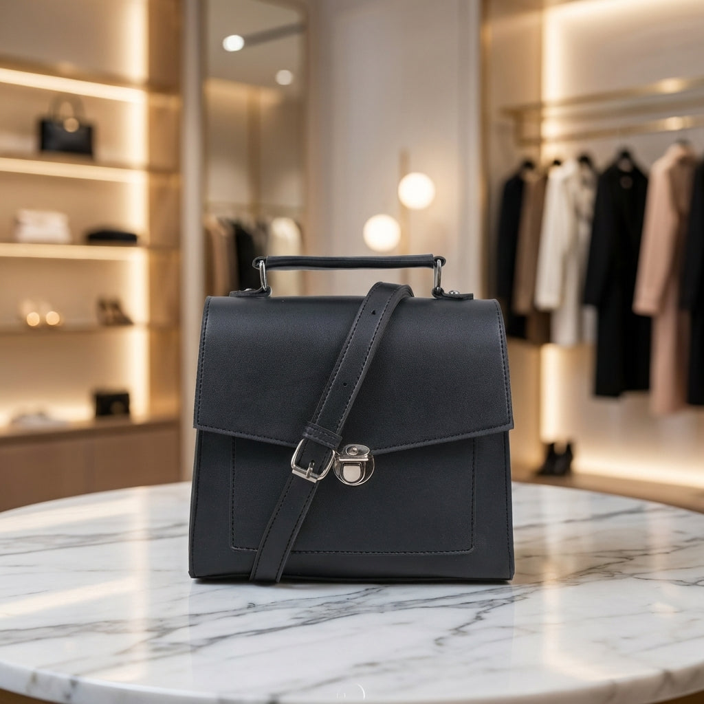 Push-Lock Messenger Bag - Black